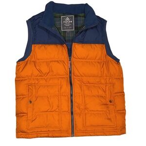 Alpine Design‎ Down Feather Puffer Vest Men's Orange Blue Full Zip Quilted Sz L